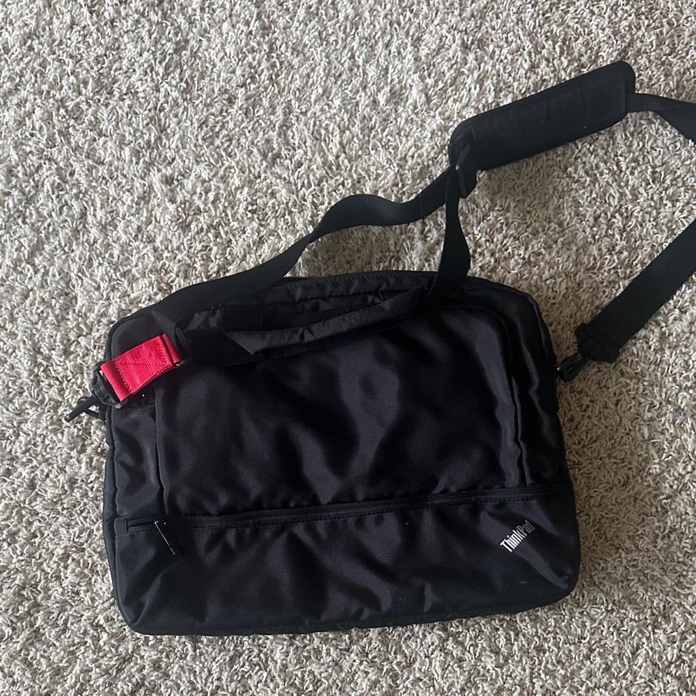 Black Crossbody Messenger Bag with Red Accent